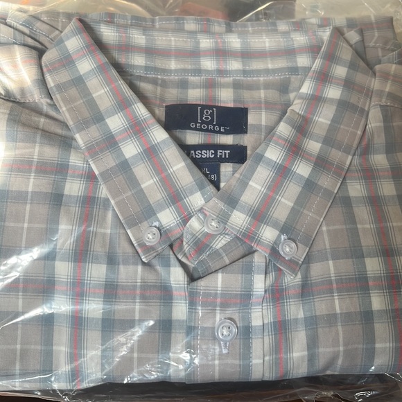 George Men’s short sleeve Stretch Poplin shirt. Color gray plaid - Picture 8 of 8